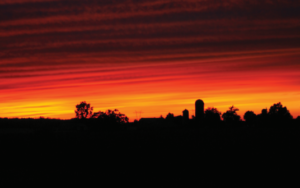 Sunset over farm